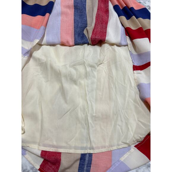 Modcloth Midi Skirt M Rayon Line Striped Rainbow Colorful Boho Indie Modern Chic - Picture 7 of 10